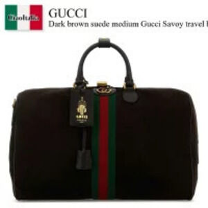 Gucci Bag Handbag Dark Brown Suede Savoy Travel Boston